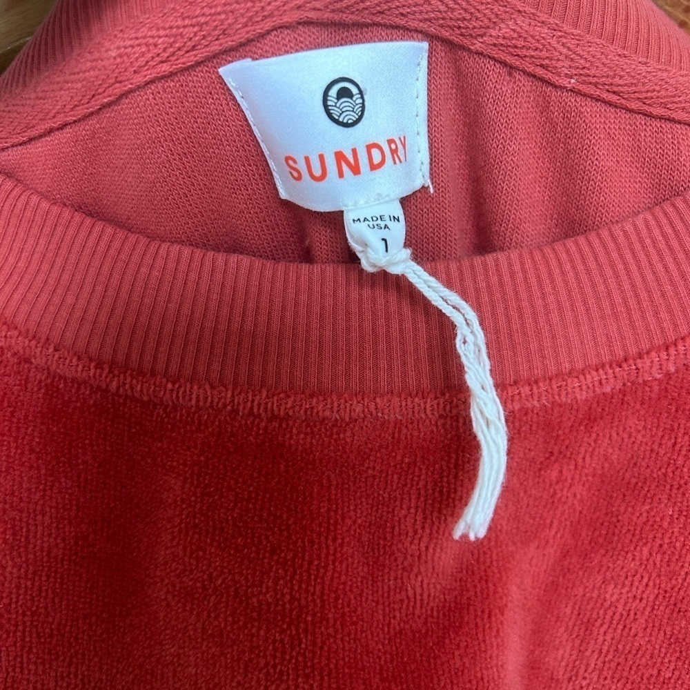 4/$20 Sundry Anthropologie orange y2k style velour crew neck sweater- size S - Picture 11 of 14